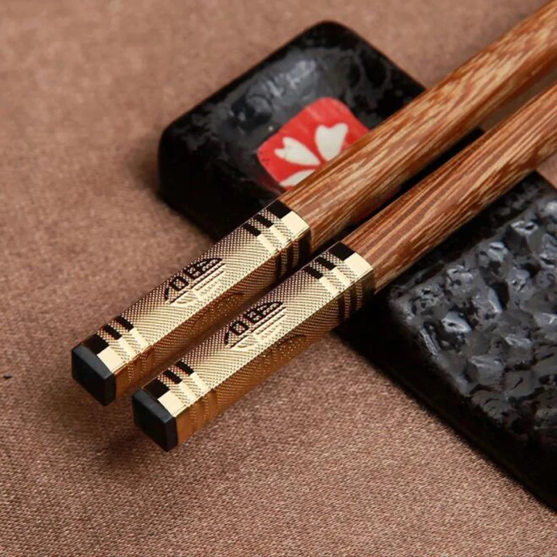 

100pairs Chinese Wood Alloy Chopsticks Reusable Sushi Rice Food Chopsticks Tableware Wedding Party Gift
