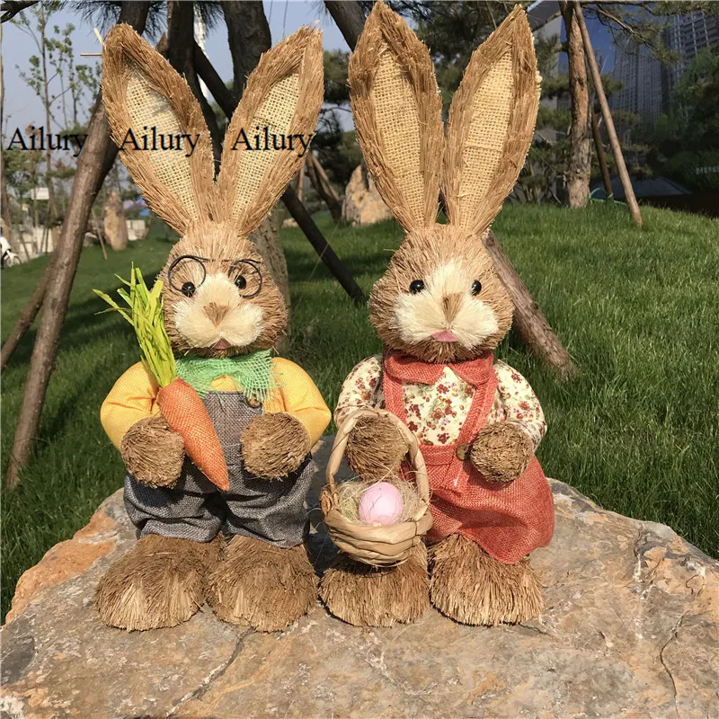 

Easter Bunny Xmas Gift Nordic Garden Handcrafted Large Grass Rabbit Balcony Decoration Home Ornaments,Cute Little Craft
