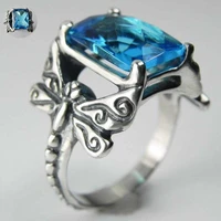 fashion hot blue dragonfly square zircon ring womens wedding engagement ring size 6 10