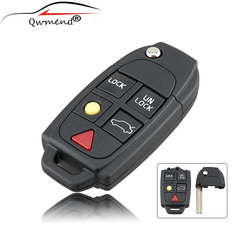 QWMEND 5 Buttons Replacement Flip Car Key Shell for Volvo XC70 XC90 V50 V70 S60 S80 C30 for Volvo Remote Key Case