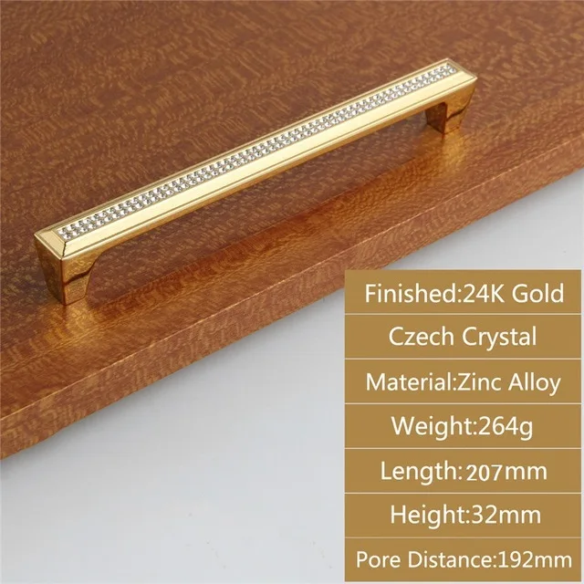 Gold A 160MM Мебельные ручки Роскошные 24 к настоящее золото/хром Чешский кристалл Алмаз ручка ящика шкафа Декор Ручки дверные для шкафа - Цвет: Gold A 160MM