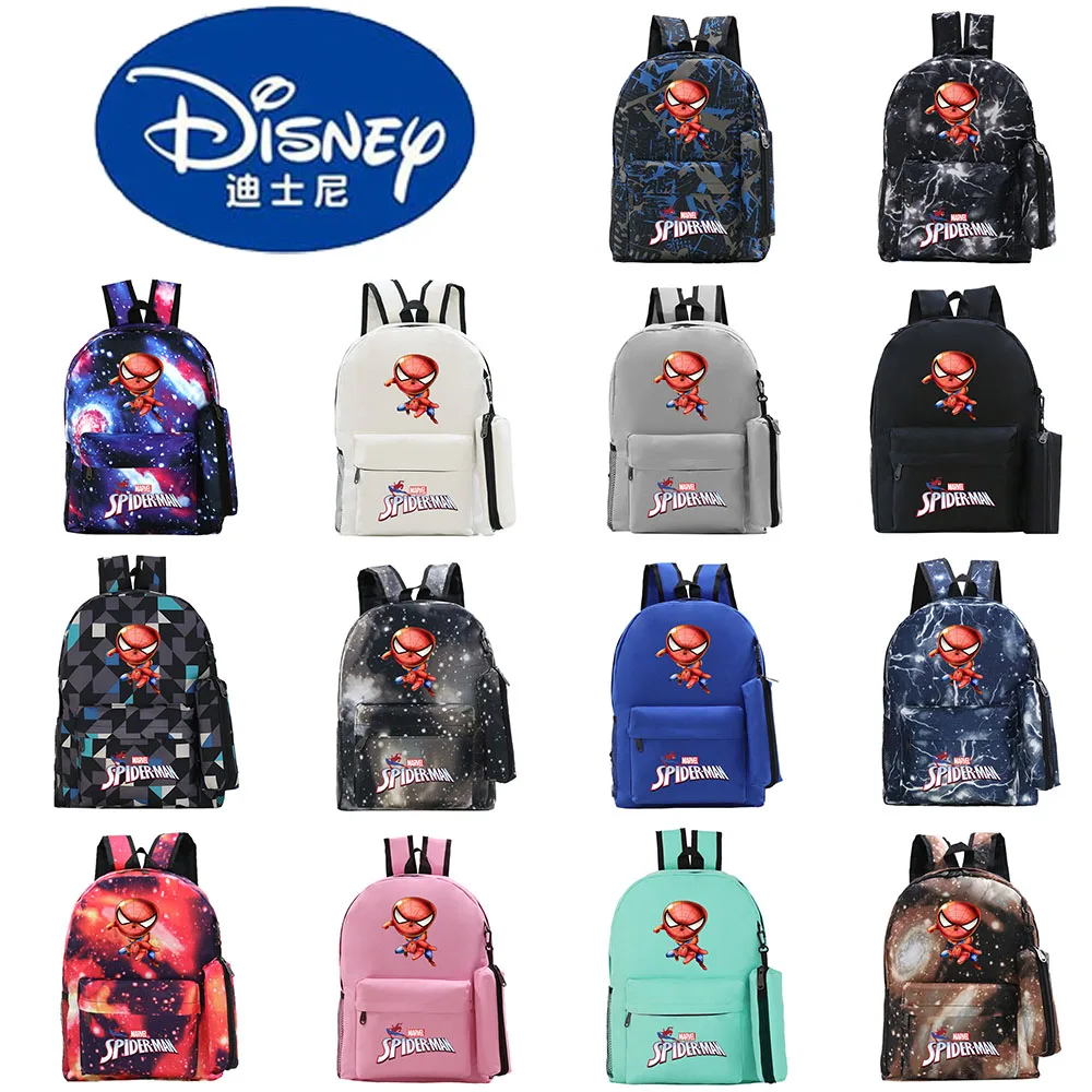 Disney Spider-Man Print Child School Backpack Cute Cartoon Pattern Outdoor Leisure Backpack Boy Student School Bag+Pencil Case