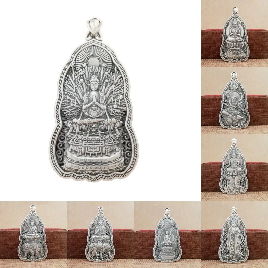 

BOCAI 100% S999 Sterling Silver Pendant Eight Life Guardian Buddha Handmade Hollow Solide Pure Argentum Zodiac Amulet Round Tag