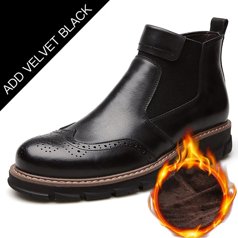black plus velvet FZNYL/мужские теплые ботинки martin; зимняя обувь в стиле ретро из натуральной кожи; бархатные оксфорды; Мужская дышащая повседневная обувь, увеличивающая рост - Цвет: black plus velvet