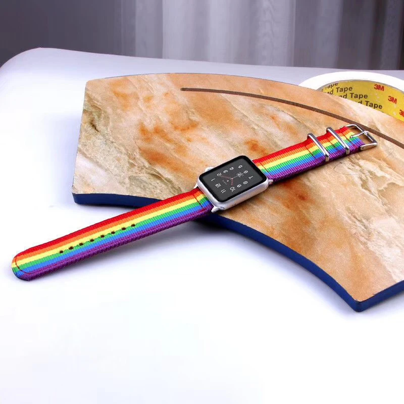 Ремешок ALK нейлоновый для Apple Watch 44 мм ЛГБТ Pride Радужный брезентовый ремешок iWatch