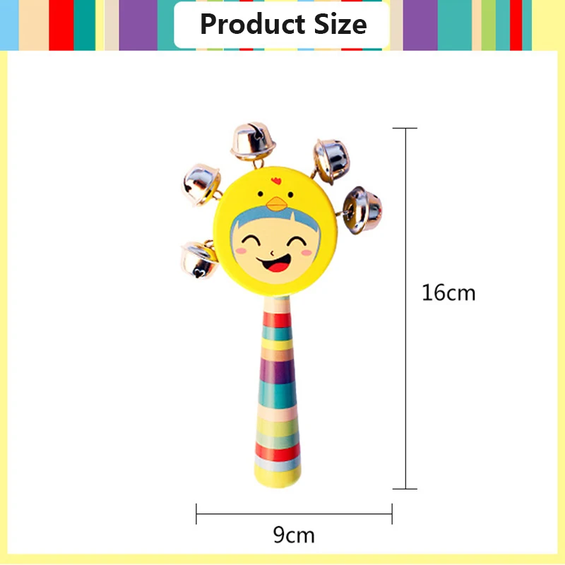 

1Pcs Baby Wooden Toddler Toys Stick 5 Jingle Kids Children Bells Rainbow Hand Shake Bell Rattles Baby Educational Toy Random