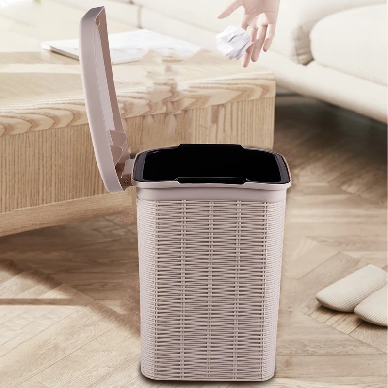 PP ротанговая мусорная корзина нажимной Тип мусорного ящика пластиковая для
