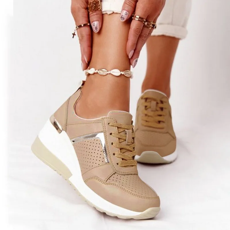 

2021 New Women Sneakers Lace-Up Wedge Sports Shoes Women's Vulcanized Shoes Casual Platform Ladies Sneakers Comfy Females Shoes