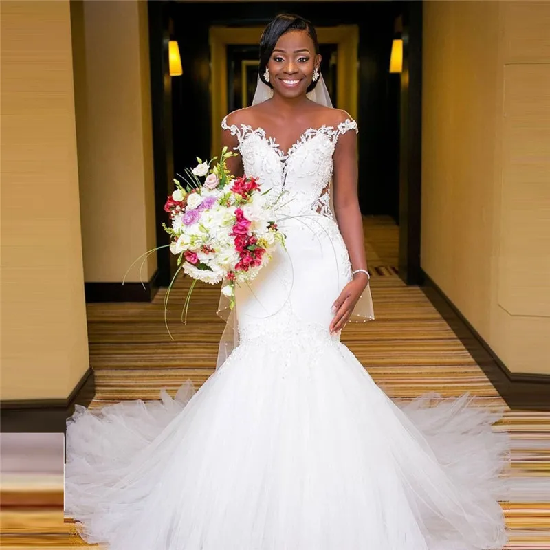 Воротник прозрачное свадебное платье с драгоценными камнями Русалка в