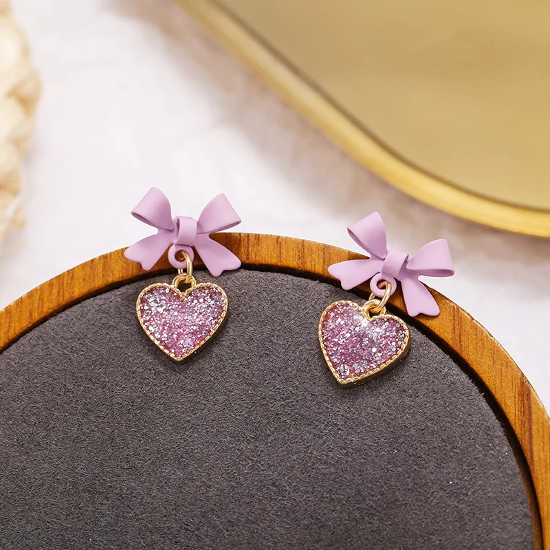 

2021 hot sale Korean simple fashion exquisite temperament purple love s925 silver needle female earrings