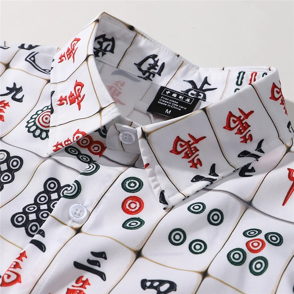 Рубашка для Маджонга Мужская/женская оверсайз с короткими рукавами и принтом -