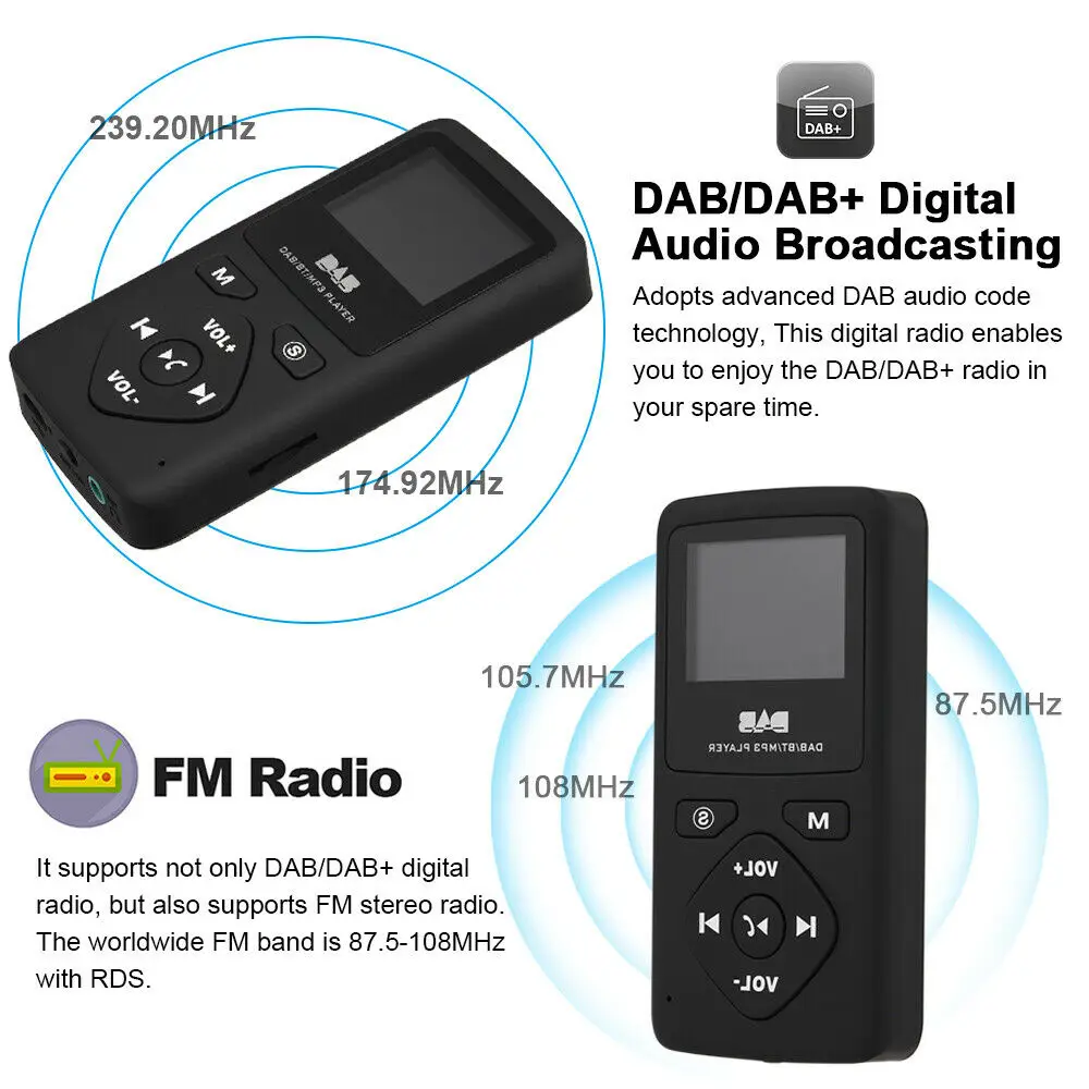 Портативный мини DAB + радио цифровой карманный радиоприемник FM с