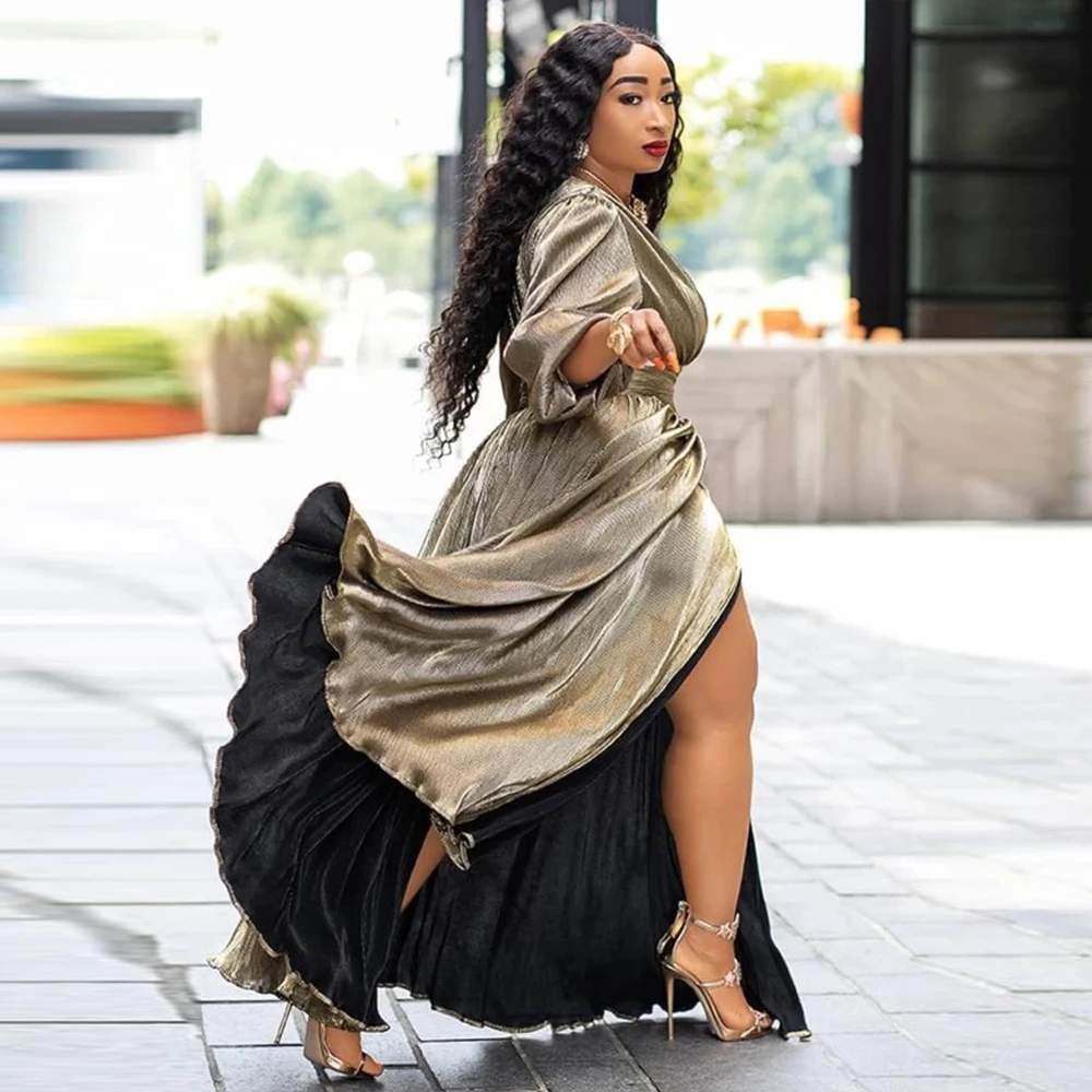 

Женское платье в африканском стиле, с V-образным вырезом и рукавами-фонариками