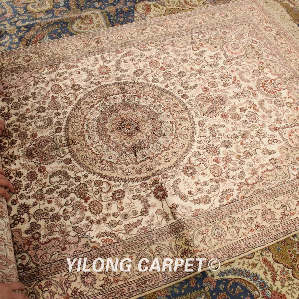 YILONG 4'x6' персидский турецкий Шелковый ковер Классическая персидская антикварная вещь Iran шелковые ковры(WY342A4x6