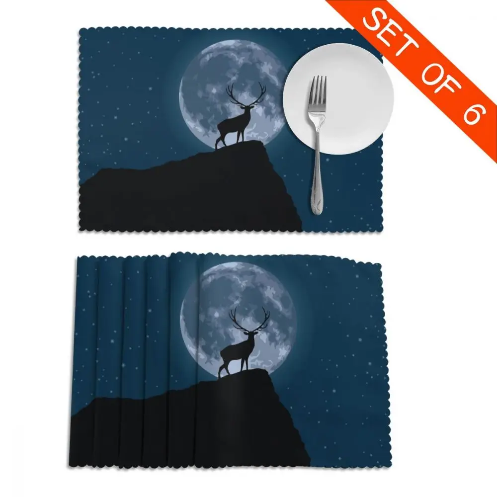 6 шт. коврики олень с полной луной тканевые для стола столовая посуда кухонный