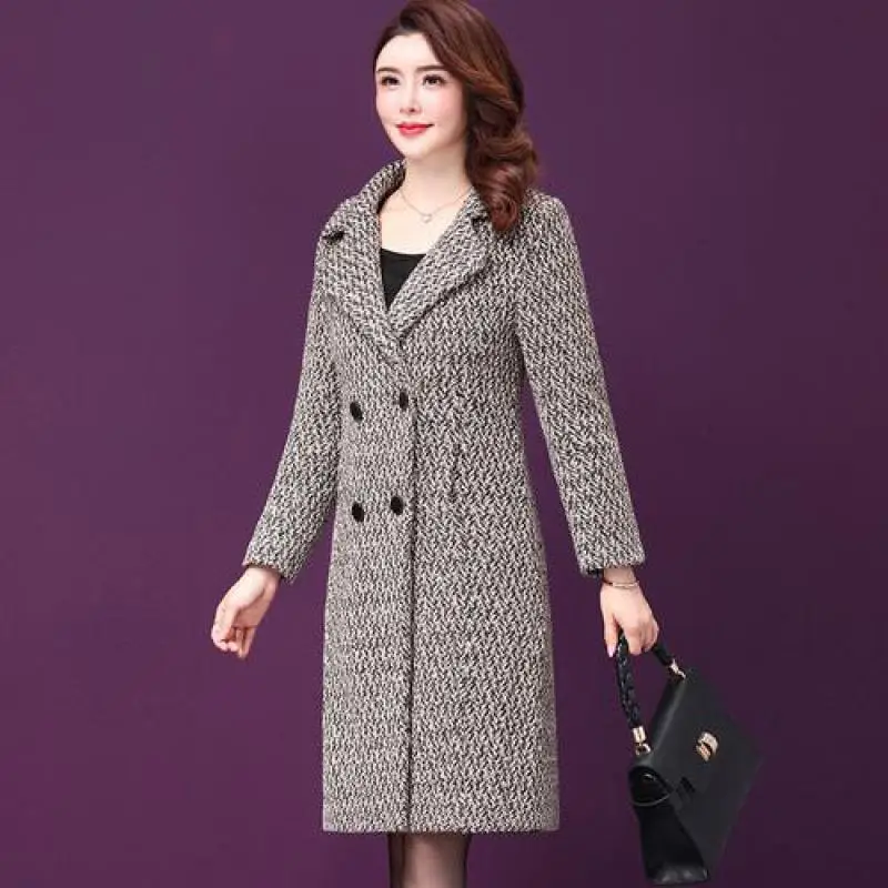 Женская винтажная шерстяная куртка с длинным рукавом двубортное пальто средней
