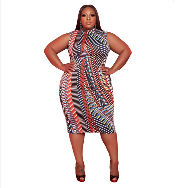 

L-5xl Plus Size Dress Woman Clothing Wholesale Elegant Sleeveless Print Draped Maxi Dresses for Women Summer 2021 Dropshipping