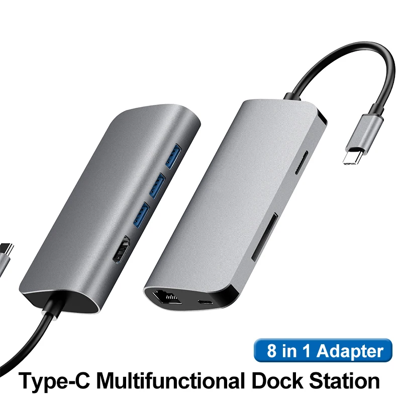 

8 em 1 USB C Hub Tipo C A 4 K HDMI 1000 M Gigabit Ethernet USB 3.0 SD/TF Leitor de Cartao com PD Carregando Para MacBook pro us