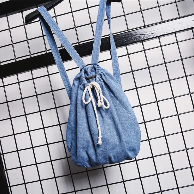 Женские джинсовые рюкзаки на шнурке школьные сумки для подростков девочек сумка