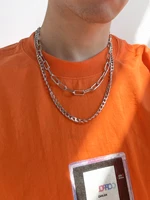 stillgirl double layer punk silver color chain necklace for men hip hop kpop cool geometric set couple emo fashion jewelry colar