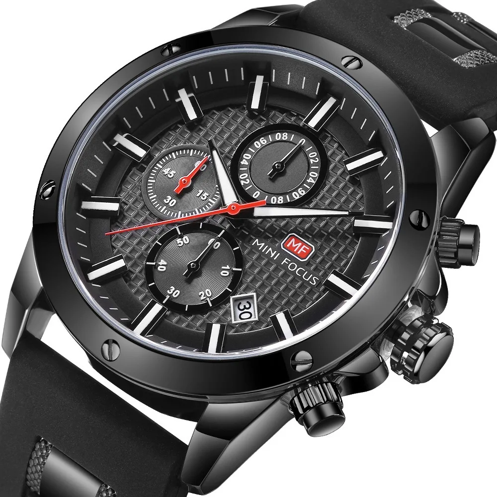

MINIFOCUS MF0089G men's quartz watch rubber band date three-eye water luminous watch