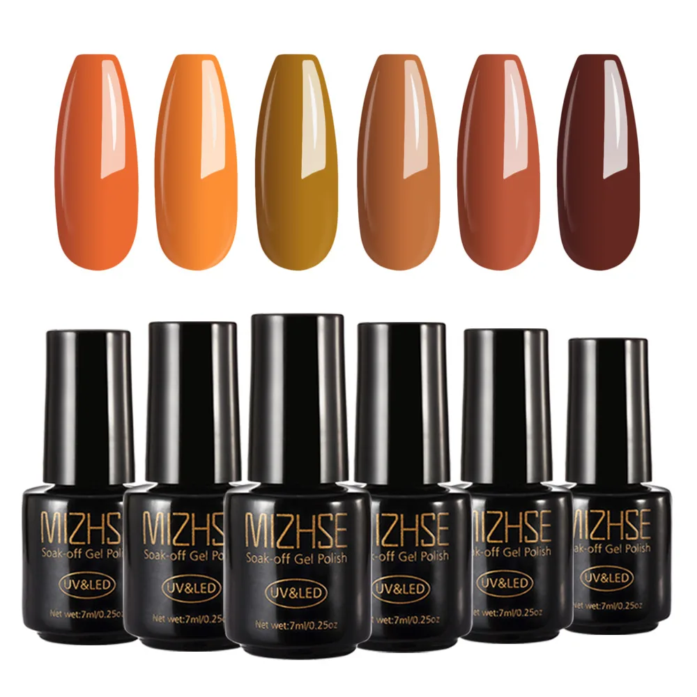 MIZHSE Тыква Цвет лак для ногтей набор Vernis Полупостоянный Топ Базовое покрытие лак строитель гель краска Лаки Праймер УФ-искусство - Цвет: Whole Set 6 Colors