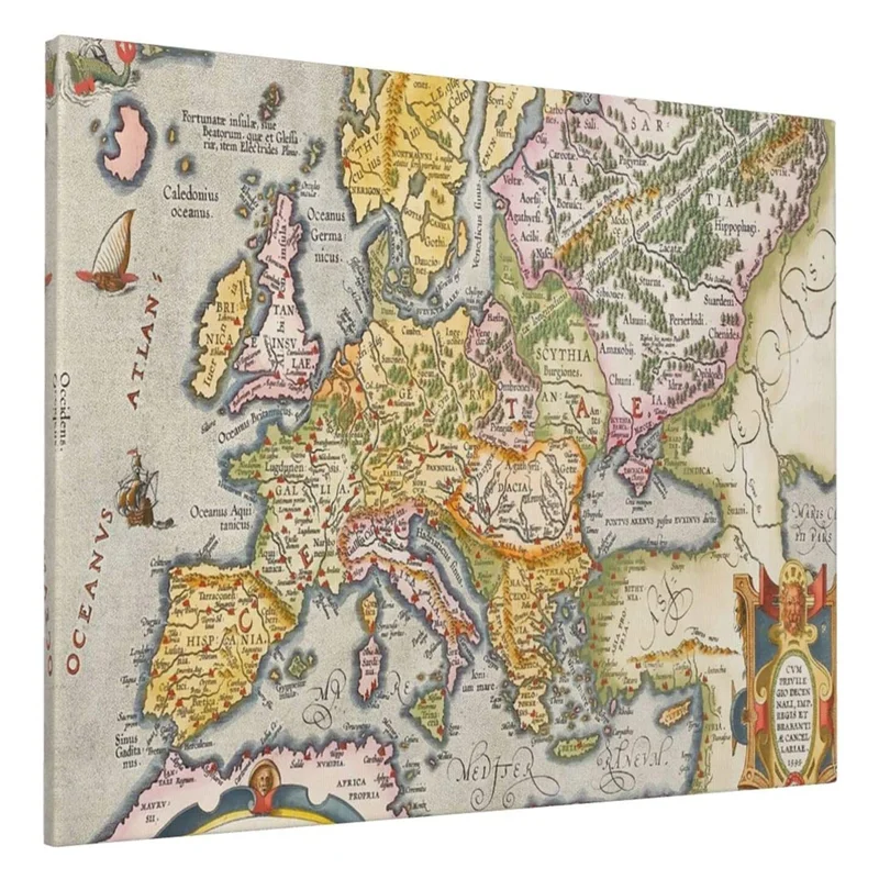 

Oil painting wall art painting ancient map of Europe print wall art bedroom office art modern gift woman man 20x16 inches