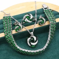 925 silver bridal jewelry set for women green emerald party bracelet stud earrings necklace pendant ring