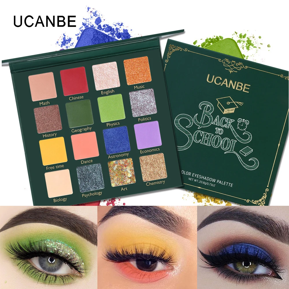 16 colors UCANBE BACK TO SCHOOL Subject тени для век Палитра неоновые зеленые глаза макияж 16 цветов Сияющий Блеск Мерцающий матовые тени для век - Цвет: 16 colors