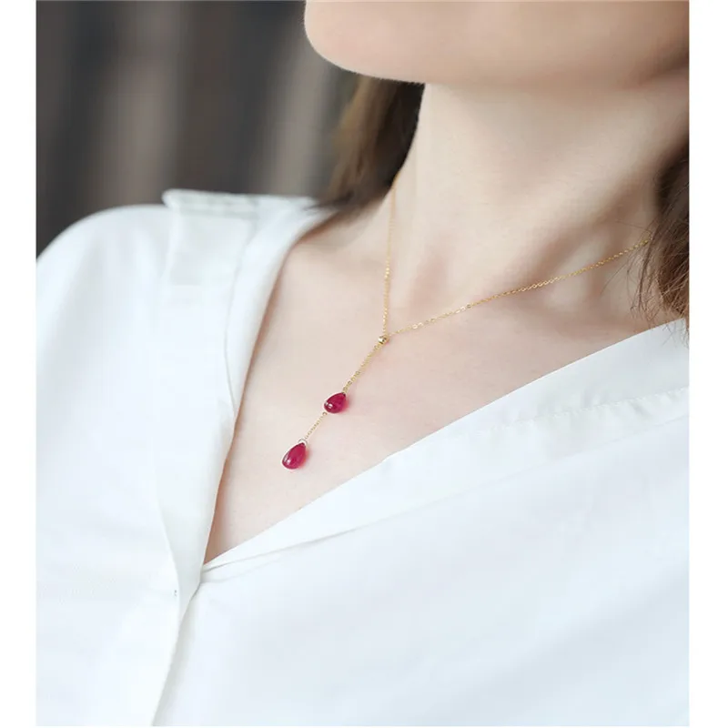 DAIMI Plain drop-shaped ruby pendant female yellow 18K gold color treasure clavicle necklace gift | Украшения и аксессуары