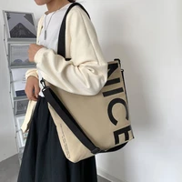 canvas tote bag letter printing shoulder bags high capacity crossbody bags for women casual shopper bags simple daily handbag
