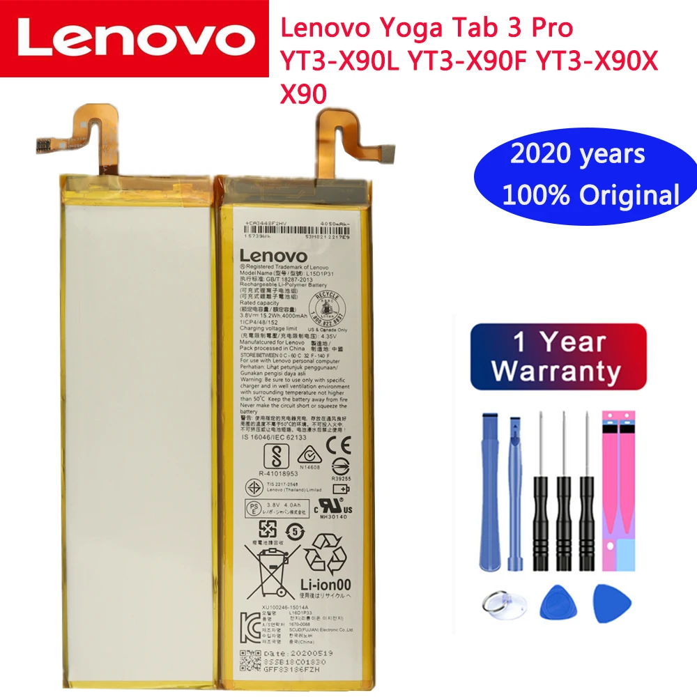 2020 лет 100% Оригинал Lenovo Yoga Tab 3 Pro YT3-X90L YT3-X90F YT3-X90X X90 100% оригинальный 4000 мА/ч, L15D1P31 батарея + Бесплатные инструменты