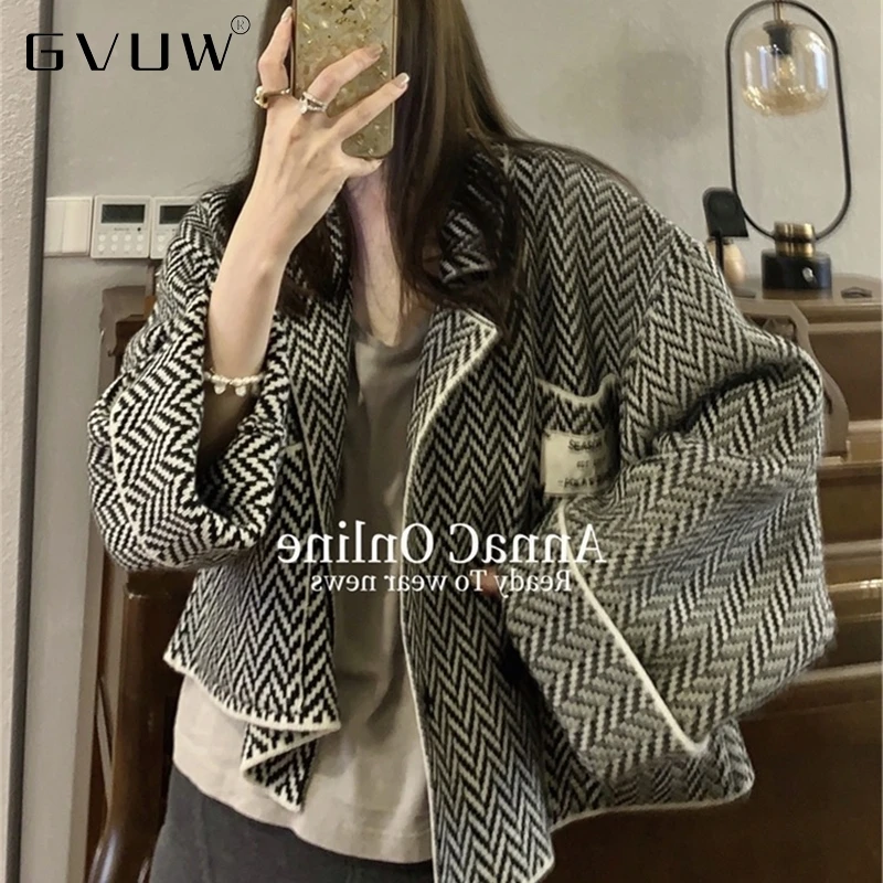 

Женское шерстяное Трикотажное короткое пальто GVUW в американском стиле, Свободный Тонкий Топ в Корейском стиле, Новинка осени 2021
