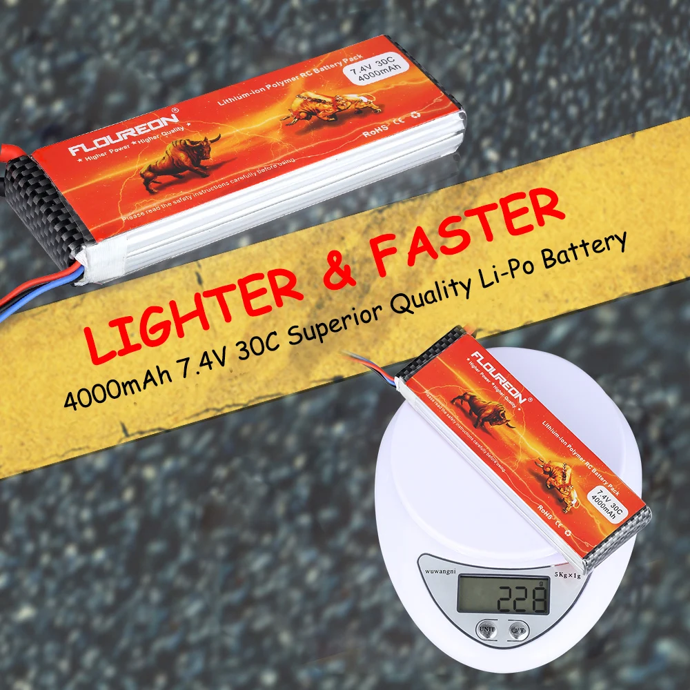 Floureon RC игрушка Батарея 2s1p 30C батарея 7 4 в 4000 мАч разъем типа deans LiPo для eader BX