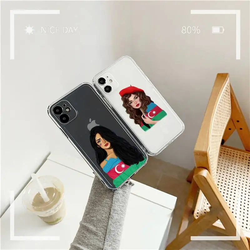

Azerbaijan buta flag fashion girl Phone Case Transparent soft For iphone 12 11 13 7 8 6 s plus x xs xr pro max mini