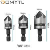 five blade chamfering device 6 35mm hexagonal handle 90 degree carbon steel 3pcs woodworking drill bit deburring countersink