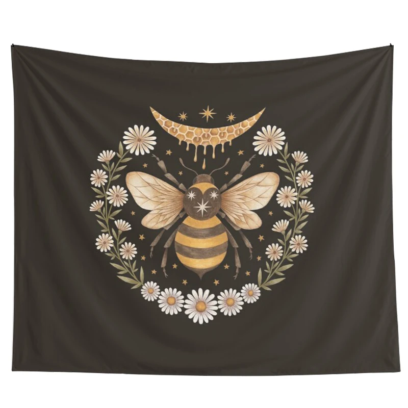

Bee Floral Tapestry Wall Hanging Daisy Flower Wall Decor Tapestries Hanging Bedroom Drom Room Wall Decor Small Black Tapestry