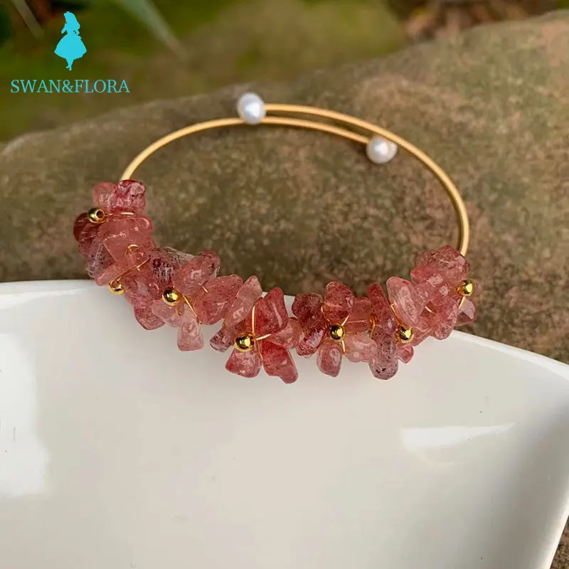 

natural strawberry quartz crystal handmade bangle gem