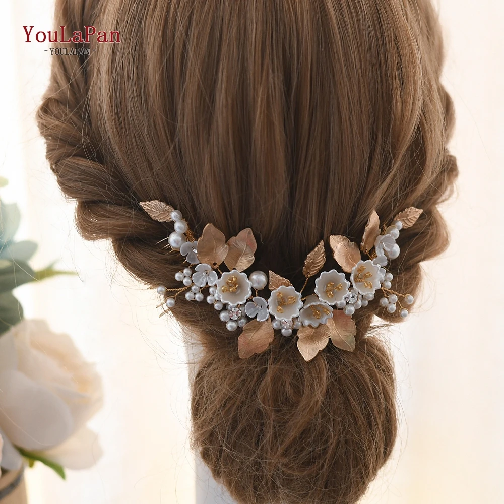 

YouLaPan Floral Bridal Hair Piece Hair Combs for Wedding Bridal Hair Comb Wedding Hair Clip Alloy Leaf Hair Jewelry HP315