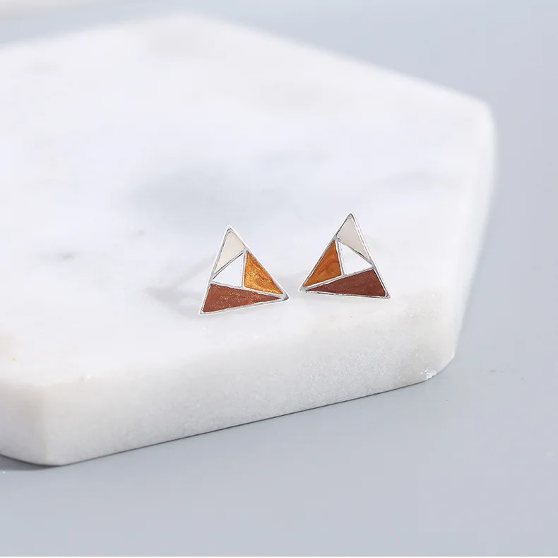 Triangle Round Shape 100% Real 925 Sterling Silver Stud Earrings for Womens Korean Party Earings Christmas Gift Jewelry | Украшения и