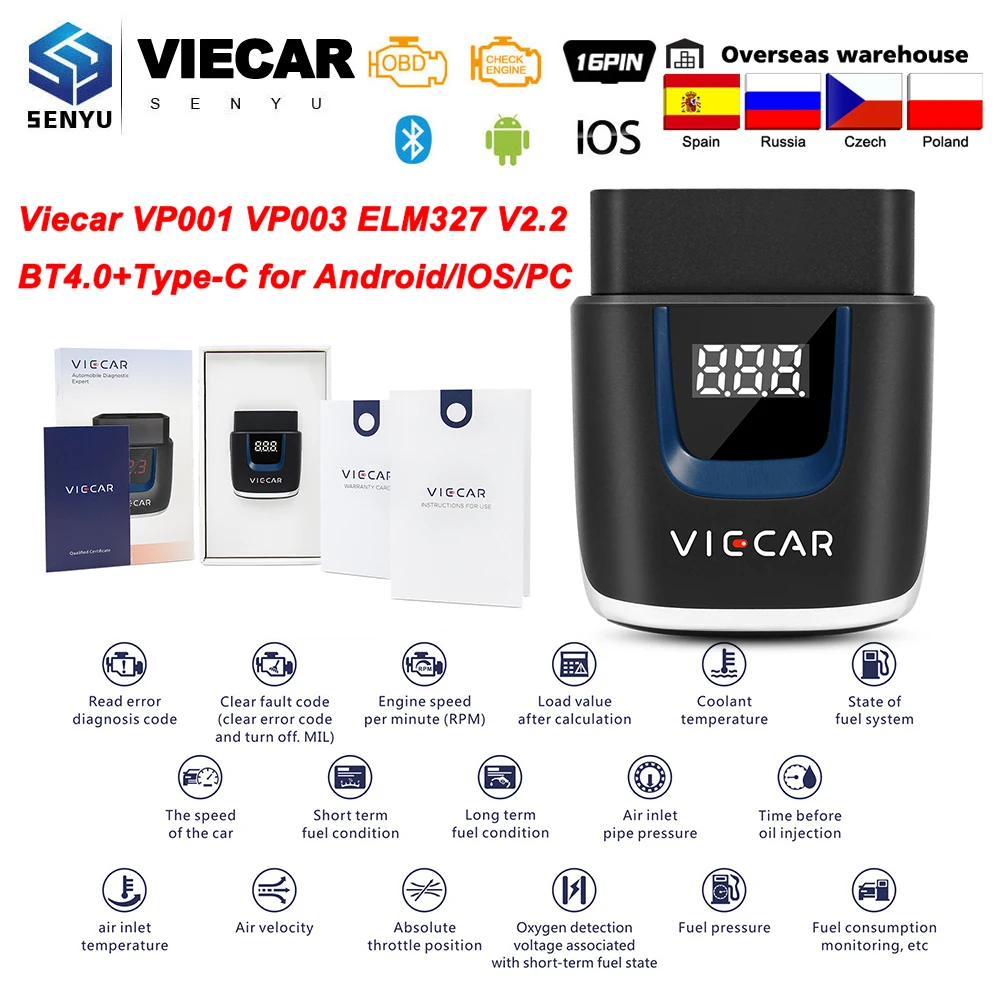 Viecar VP003 ELM 327 V2.2 OBD 2 OBD2 автомобильный диагностический инструмент ELM327 считыватель