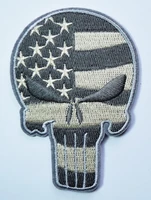 1x grey skull usa waving flag army morale tactical badge acu light iron on patch %e2%89%88 7 2 10 2 cm