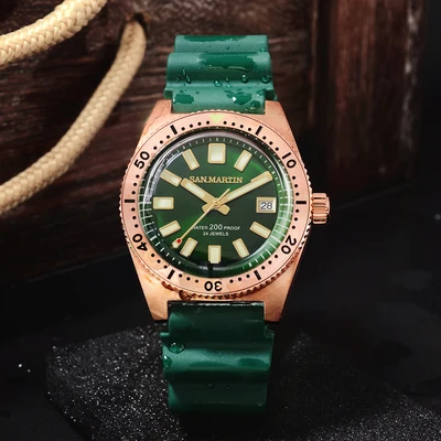 bronze green 62MAS Мужские автоматические часы из нержавеющей стали для дайвинга 200 м водостойкий керамический Безель Сан Мартин модные наручные часы NH35 - Цвет: bronze green