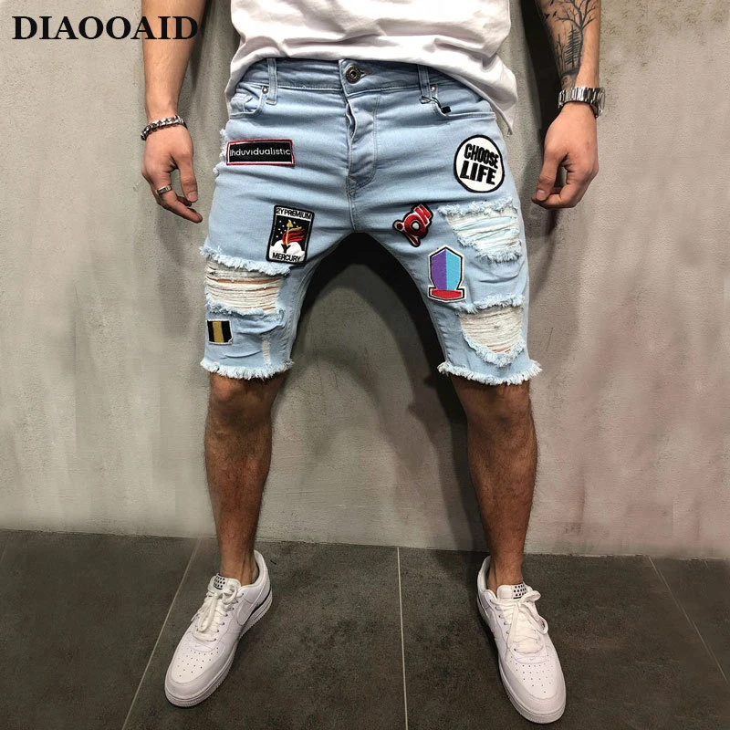 Новинка 2019 летние мужские Стрейчевые короткие джинсы модные повседневные