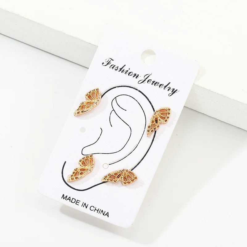 

Tiny Fine Butterfly Ear Stud 4PCS Combinations Set Metal Symmetrical Earrings For Women Gifts Minimalist Fashion Jewelry 2021