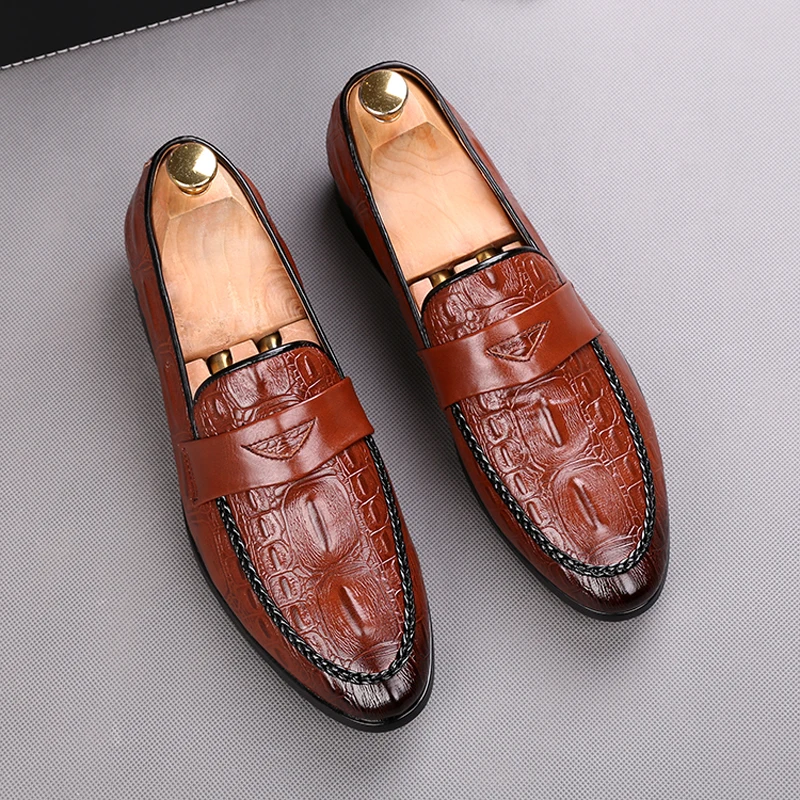 Свадебные туфли для мужчин с уникальным крокодиловым узором дизайнерские