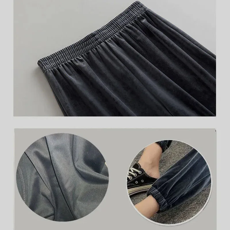 

Streetwear Velvet High Waist Sweatpant Women Casual Black Jogger Ankle Length Harem Pants Korean Solid Baggy Sports Trouser 2020