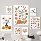 Картина на холсте для Хэллоуина, осень, День благодарения, Осенние плакаты и принты, акварельная стена, тыква, художественные картины для декора гостиной