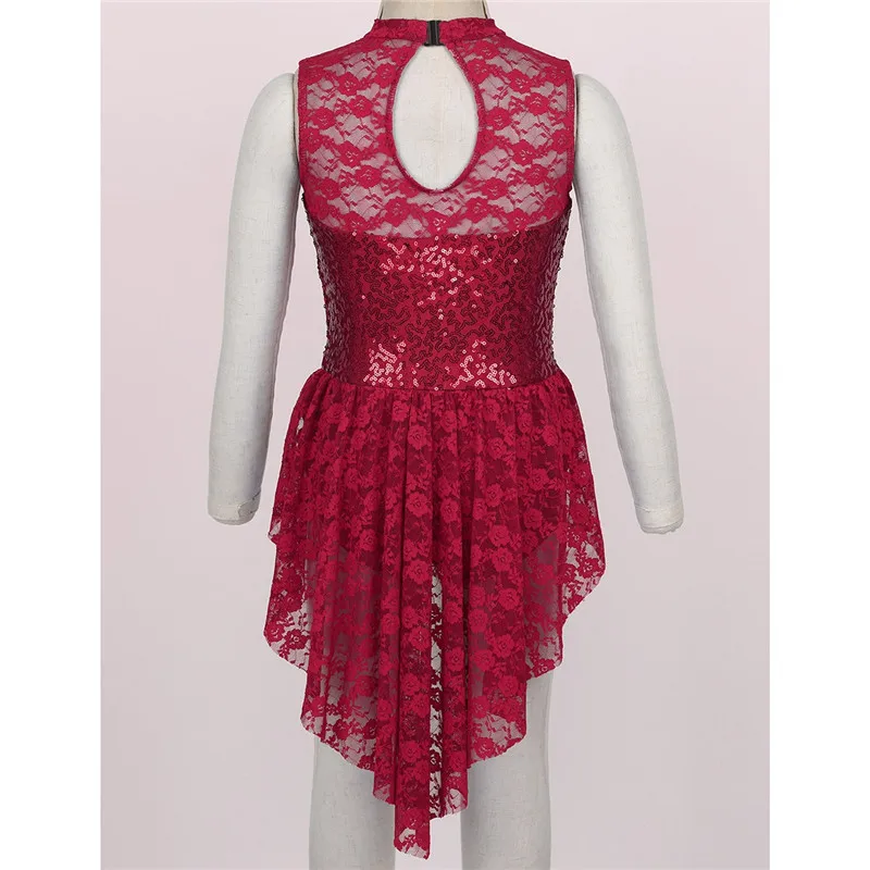 Платье для фигурного катания на коньках без рукавов с блестками и цветочным