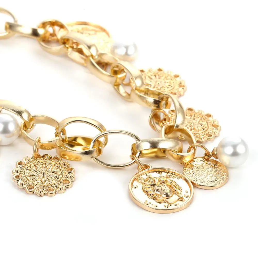 Женское винтажное ожерелье с круглым кулоном колье-чокер имитацией жемчуга